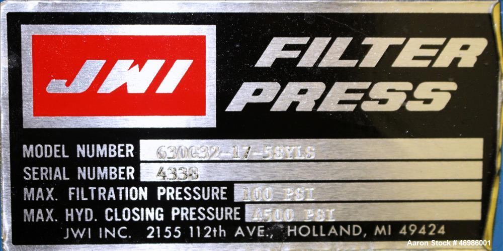 Used JWI Filter Press, Model 630G32-17-5SYLS