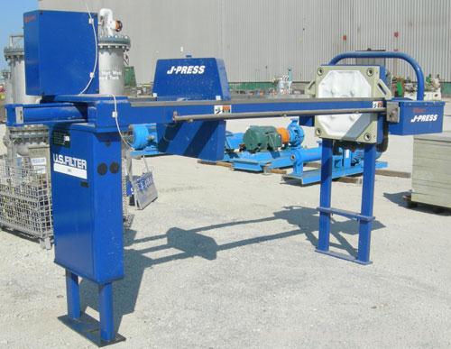 Used JWI J Press Filter Press, Model 630G32-29-8SYLW. (29) 25" x 25" x 2 1/2" thick x 1/2" recess polypropylene plates, (1) head, (1) tail plate. Approximately 121.53 square feet filter area, 10.13 c...