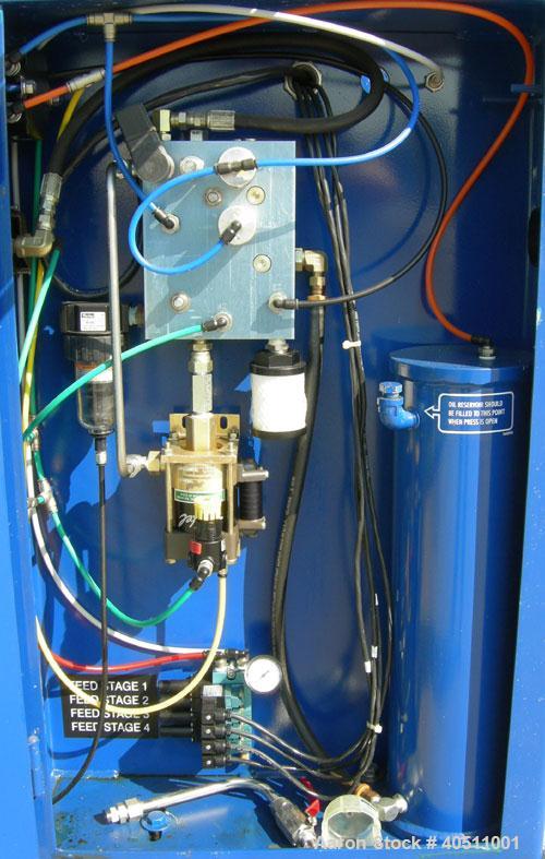 Used JWI J Press Filter Press, Model 630G32-29-8SYLW. (29) 25" x 25" x 2 1/2" thick x 1/2" recess polypropylene plates, (1) head, (1) tail plate. Approximately 121.53 square feet filter area, 10.13 c...