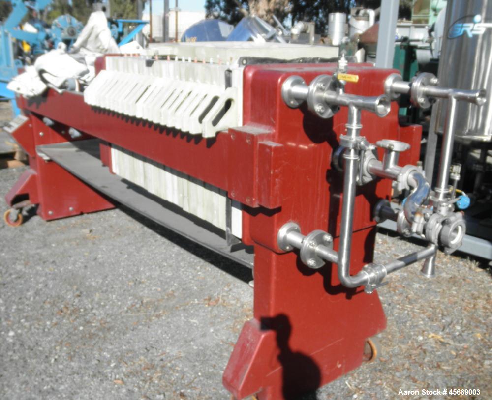 Used JWI Filter Press, includes (20) 24" x 24" (630mm) recessed polypropylene