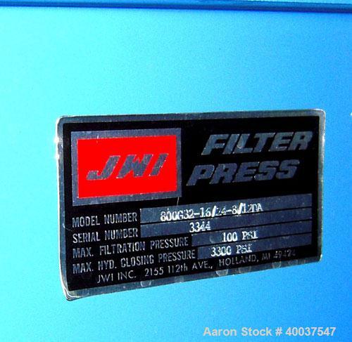 USED: JWI filter press, model 800G32-16/24-8/12DA. (18) 31 1/2" X 31 1/2" X 1/2" recess polypropylene plates.Approximate fil...