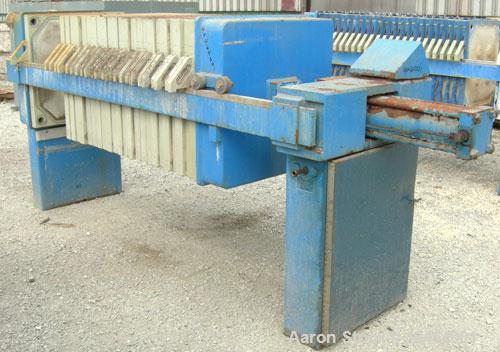 Used JWI filter press, model 800G32-23-11/5DA.  (24) 31 1/2" x 31 1/2" (800 mm x 800 mm) polypropylene plates, approximate 1" cake.  Approximate 125.22 square feet filter area, 10.44 cubic feet capac...