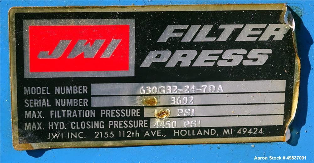 Used JWI J Press Filter Press, Model 630G32-24-7DA
