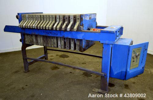 Used Lanco Environmental Products Filter Press, Model 4-5A. (16) Approximately 24-5/8" X 24-5/8" polypropylene plates, (1) head, (1) tail. Filter area approximate 22-1/2" x 22-1/2" x 1/2" recess. App...