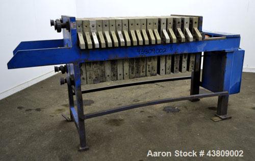 Used Lanco Environmental Products Filter Press, Model 4-5A. (16) Approximately 24-5/8" X 24-5/8" polypropylene plates, (1) head, (1) tail. Filter area approximate 22-1/2" x 22-1/2" x 1/2" recess. App...