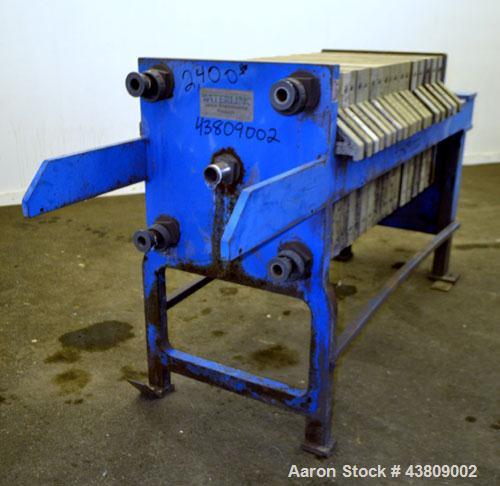 Used Lanco Environmental Products Filter Press, Model 4-5A. (16) Approximately 24-5/8" X 24-5/8" polypropylene plates, (1) head, (1) tail. Filter area approximate 22-1/2" x 22-1/2" x 1/2" recess. App...