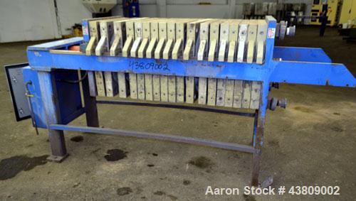 Used Lanco Environmental Products Filter Press, Model 4-5A. (16) Approximately 24-5/8" X 24-5/8" polypropylene plates, (1) head, (1) tail. Filter area approximate 22-1/2" x 22-1/2" x 1/2" recess. App...