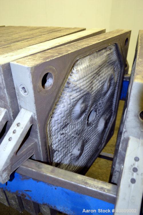 Used Lanco Environmental Products Filter Press, Model 4-5A. (16) Approximately 24-5/8" X 24-5/8" polypropylene plates, (1) head, (1) tail. Filter area approximate 22-1/2" x 22-1/2" x 1/2" recess. App...