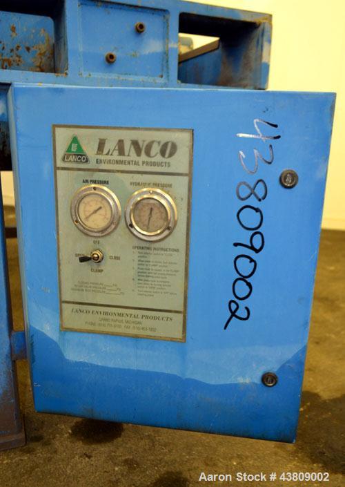Used Lanco Environmental Products Filter Press, Model 4-5A. (16) Approximately 24-5/8" X 24-5/8" polypropylene plates, (1) head, (1) tail. Filter area approximate 22-1/2" x 22-1/2" x 1/2" recess. App...