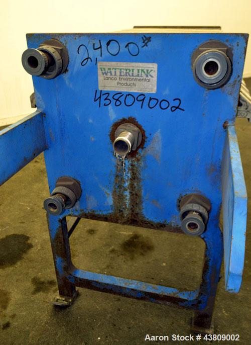 Used Lanco Environmental Products Filter Press, Model 4-5A. (16) Approximately 24-5/8" X 24-5/8" polypropylene plates, (1) head, (1) tail. Filter area approximate 22-1/2" x 22-1/2" x 1/2" recess. App...