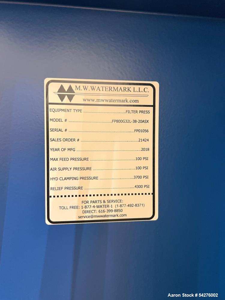 Used M.W. Watermark FP800G32L Filter Press with 800mm Plates for Sale