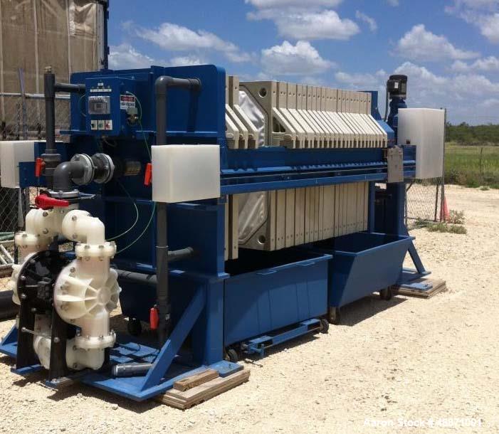 Unused- MetChem 30 Cubic Foot Hydraulic 1200 MM Filter Press. 25 gasket plates, fully automated, dumpsters included. Mfg. 2012.