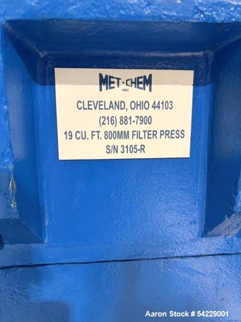 Used Met-Chem Filter Press | 19 Cu. Ft. Capacity | (35) 800mm Plates | 2” Cake | Auto Hydraulic Closure | Corner Feed | Refurbished 2024