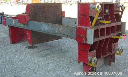 Used Filter Press, 48" x 48". (20) 2 1/2'' thick polypropylene plates, 1/2'' recess. (1) head, missing tail plate. 4 corner feed. Approximate 550 square feet filter area, 25 cubic feet cake. Double h...