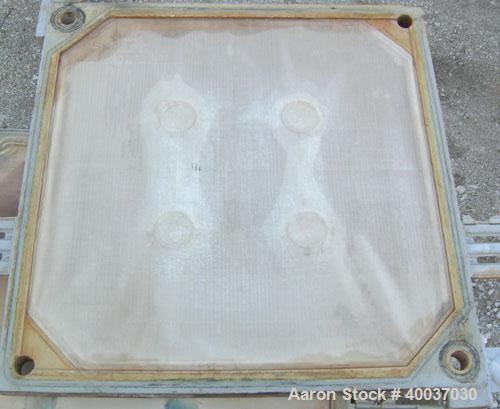 Used Filter Press, 48" x 48". (20) 2 1/2'' thick polypropylene plates, 1/2'' recess. (1) head, missing tail plate. 4 corner feed. Approximate 550 square feet filter area, 25 cubic feet cake. Double h...