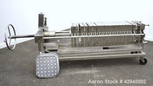 Used Plate & Frame Filter Press. (16) 15" x 15", 316 stainless steel plates, 2-7/8’’ thick, (14) 316 stainless steel frames 5/8’’ thick. Approximate filter area 50 square feet filter area, approximat...