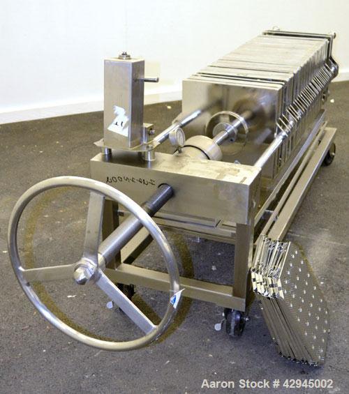 Used Plate & Frame Filter Press. (16) 15" x 15", 316 stainless steel plates, 2-7/8’’ thick, (14) 316 stainless steel frames 5/8’’ thick. Approximate filter area 50 square feet filter area, approximat...