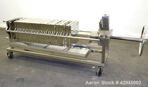 Used Plate & Frame Filter Press. (16) 15" x 15", 316 stainless steel plates, 2-7/8’’ thick, (14) 316 stainless steel frames 5/8’’ thick. Approximate filter area 50 square feet filter area, approximat...