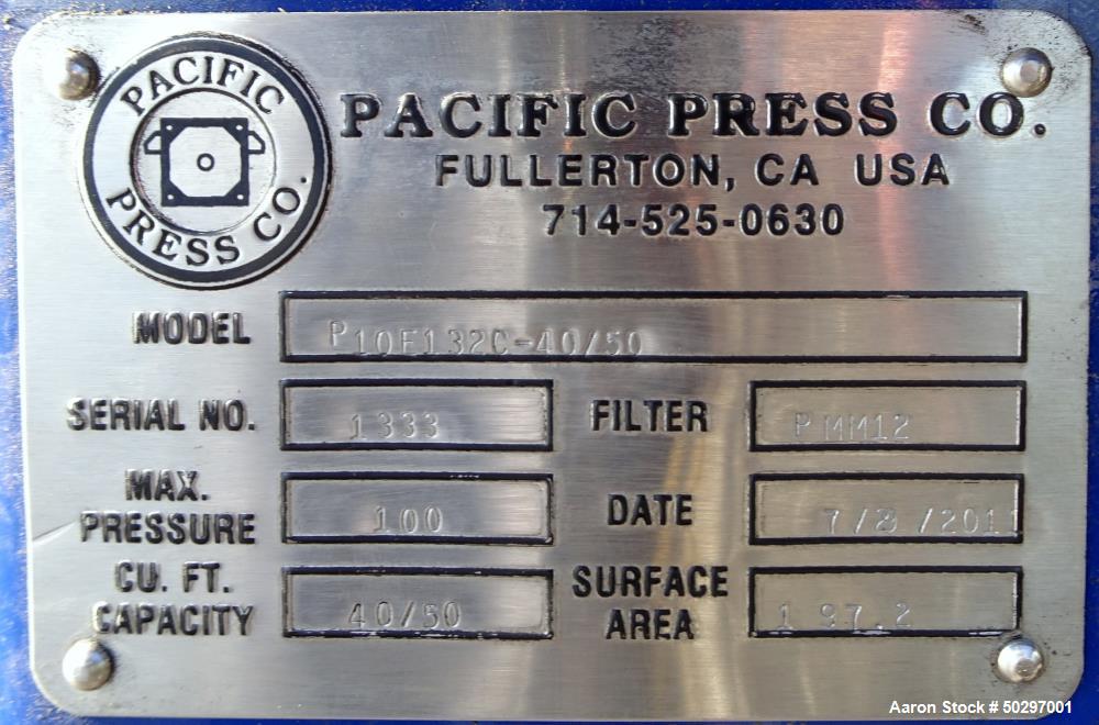 Used- Pacific Press Co. Filter Press, Model P10E132C-40/50.
