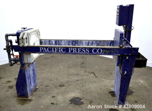 Used Pacific Press Filter Press Skeleton Only, Model P470E138A-3/5R. Requires 470mm plates. Maximum filter area 52-86 square feet, maximum cake capacity 3-5 cubic feet. Includes an automatic pump con...