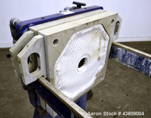 Used Pacific Press Filter Press Skeleton Only, Model P470E138A-3/5R. Requires 470mm plates. Maximum filter area 52-86 square feet, maximum cake capacity 3-5 cubic feet. Includes an automatic pump con...