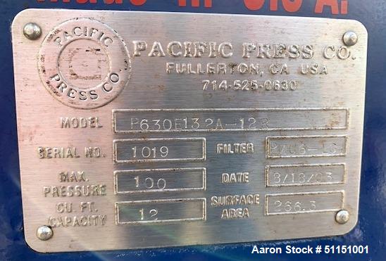 Used- Pacific Press Co. Filter Press, Model P630E132A-12R