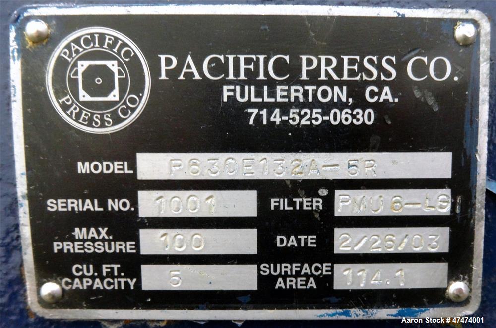 Used Pacific Press Company Filter Press, Model P630E132A-5R