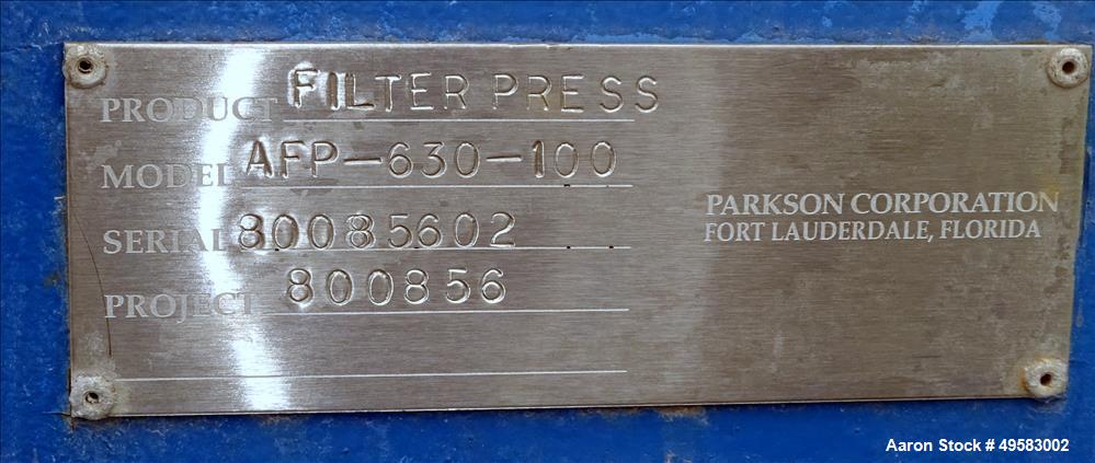 Used- Parkson Filter Press, Model AFP-630-100.