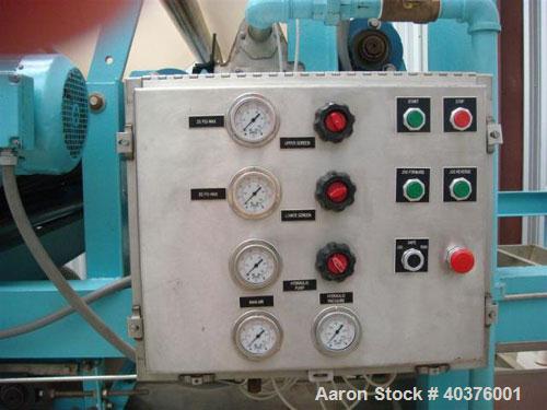 Used Parkson 2 meter belt filter press. Includes Moyno pump, Goulds pump, (1) new stainless steel control panel, (1) new control cabinet with Allen Bradley PLC, tank with new agitator, new polymer fe...