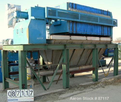 USED: Perrin filter press, model 100-48. (44) 48" x 48" polypropylene chambers, approximate 1/2" deep. Total filter area 1170 square feet, 44 cubic feet cake capacity, approximate 100 psi max filter ...