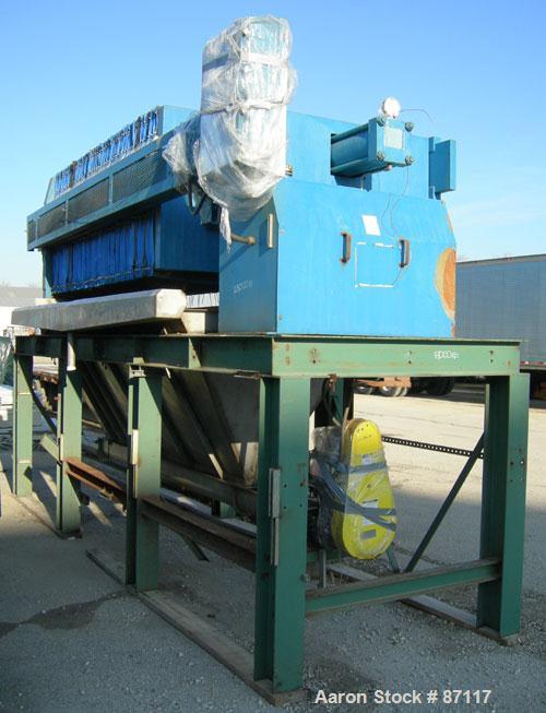 USED: Perrin filter press, model 100-48. (44) 48" x 48" polypropylene chambers, approximate 1/2" deep. Total filter area 1170 square feet, 44 cubic feet cake capacity, approximate 100 psi max filter ...
