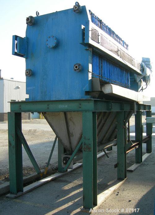 USED: Perrin filter press, model 100-48. (44) 48" x 48" polypropylene chambers, approximate 1/2" deep. Total filter area 1170 square feet, 44 cubic feet cake capacity, approximate 100 psi max filter ...