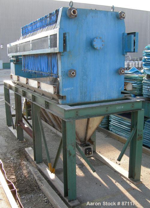 USED: Perrin filter press, model 100-48. (44) 48" x 48" polypropylene chambers, approximate 1/2" deep. Total filter area 1170 square feet, 44 cubic feet cake capacity, approximate 100 psi max filter ...