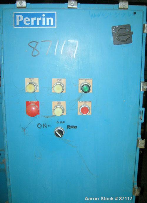 USED: Perrin filter press, model 100-48. (44) 48" x 48" polypropylene chambers, approximate 1/2" deep. Total filter area 1170 square feet, 44 cubic feet cake capacity, approximate 100 psi max filter ...