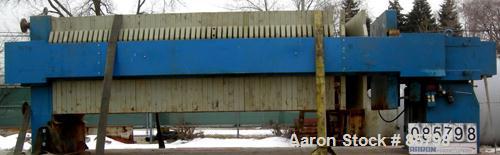 Used Perrin Filter Press, Model 1200MM. (54) 1200 mm (47.2" x 47.2") x 2-1/2" thick polypropylene plates, approximate 1/2" recess. Total filter area 1219 square feet. 50 cubic feet cake capacity. Hea...