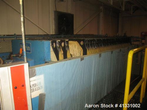 Used Perrin 1000 mm Filter Press. Press consists of 45 polypropylene filter plates. Top center feed, 4 corner discharge. 1-3/16" cake thickness. Approximately 40 cubic foot cake capacity. Approximate...