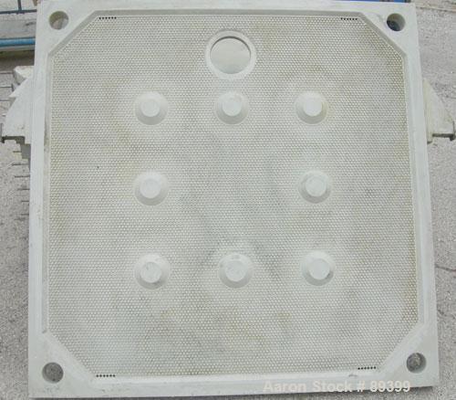 USED: Perrin filter press, (50) 59" x 59" polypropylene plates, approximate 1" cake. Approximate 82.69 cubic feet cake capacity, approximate 992.25 square feet of filter area. 3000 PSI cylinder closi...