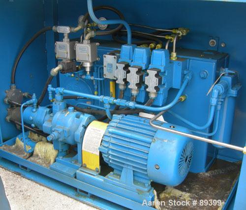 USED: Perrin filter press, (50) 59" x 59" polypropylene plates, approximate 1" cake. Approximate 82.69 cubic feet cake capacity, approximate 992.25 square feet of filter area. 3000 PSI cylinder closi...