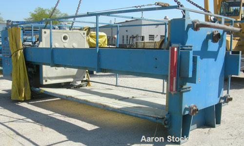 USED: Perrin filter press, (52) 59" x 59" polypropylene plates, approximate 1" cake. Approximate 86 cubic feet cake capacity, approximate 1,032.75 square feet of filter area. 3000 PSI cylinder closin...