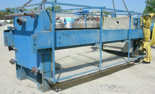 USED: Perrin filter press, (52) 59" x 59" polypropylene plates, approximate 1" cake. Approximate 86 cubic feet cake capacity, approximate 1,032.75 square feet of filter area. 3000 PSI cylinder closin...