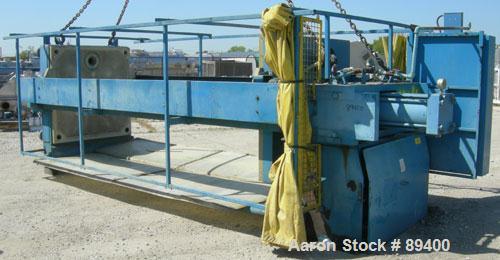 USED: Perrin filter press, (52) 59" x 59" polypropylene plates, approximate 1" cake. Approximate 86 cubic feet cake capacity, approximate 1,032.75 square feet of filter area. 3000 PSI cylinder closin...