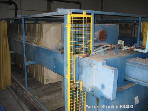 USED: Perrin filter press, (52) 59" x 59" polypropylene plates, approximate 1" cake. Approximate 86 cubic feet cake capacity, approximate 1,032.75 square feet of filter area. 3000 PSI cylinder closin...