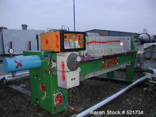 USED: Schenk membrane filter press, type KFP 1000/30. Material of construction is PP on product contact parts. Carbon steel frame. 353.6 square feet (34.3 m2) filtration area, 22 cubic feet cake capa...
