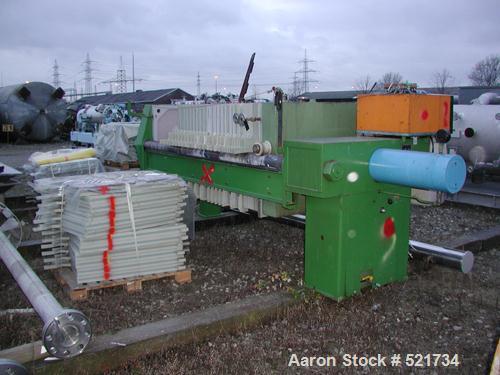 USED: Schenk membrane filter press, type KFP 1000/30. Material of construction is PP on product contact parts. Carbon steel frame. 353.6 square feet (34.3 m2) filtration area, 22 cubic feet cake capa...