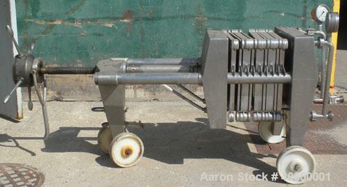 Used Seitz Filter Press, Type 40/30-A4. (4) 15" x 15" 316 stainless steel plates and (3) 15" x 15" x 1-1/2" thick, 316 stainless steel frames. Approximate 12.50 square feet filter area, (.78) cubic f...