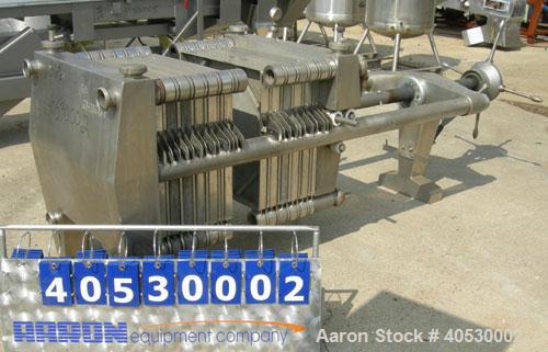 Used Seitz Orion plate and frame filter press, type 60A80, 316 stainless steel. (11) 22 3/4" X 22 3/4" 1/2 thick plates, (11) 22 3/4" x 22 3/4" 1 1/2" thick frames, (1) head, (1) tail plate. Approxim...