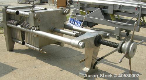Used Seitz Orion plate and frame filter press, type 60A80, 316 stainless steel. (11) 22 3/4" X 22 3/4" 1/2 thick plates, (11) 22 3/4" x 22 3/4" 1 1/2" thick frames, (1) head, (1) tail plate. Approxim...