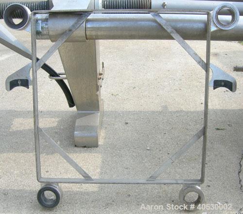 Used Seitz Orion plate and frame filter press, type 60A80, 316 stainless steel. (11) 22 3/4" X 22 3/4" 1/2 thick plates, (11) 22 3/4" x 22 3/4" 1 1/2" thick frames, (1) head, (1) tail plate. Approxim...
