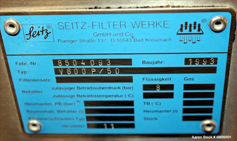 Used Seitz Filter Press, Model V600P/50, Stainless Steel Construction