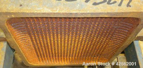 Used T. Shriver Filter Press, Size 12. (11) 12" x 12" Carbon steel plates, approximate 1" cake. Approximate 9.24 square feet filter area, (.77) cubic feet cake capacity. Center feed, end bottom disch...